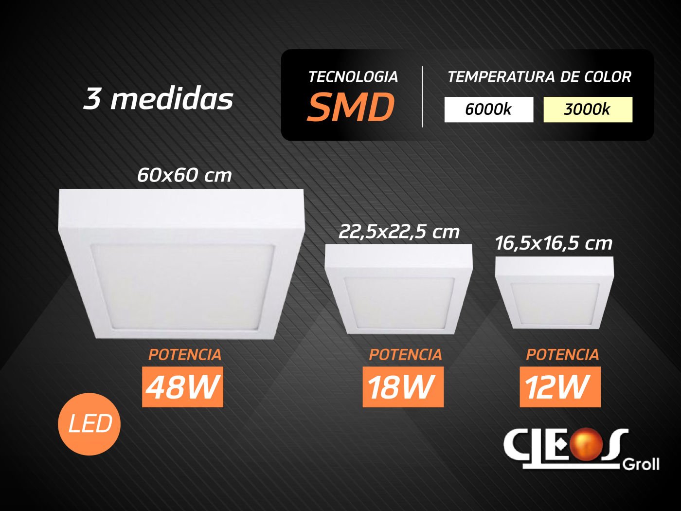 Luminaria plafón LED de aplicar cuadrada